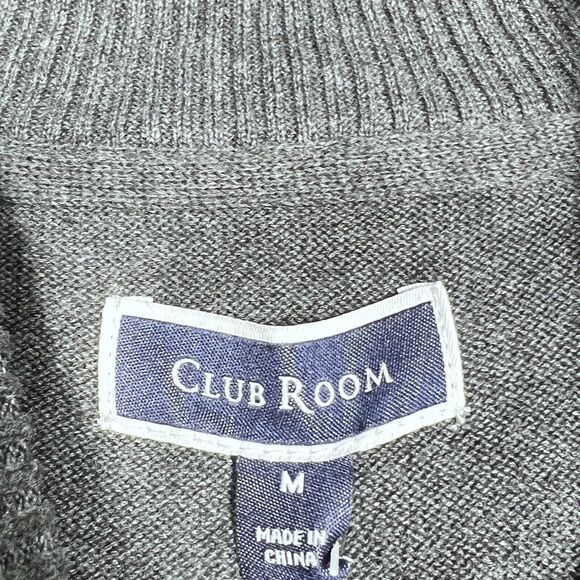 Club Room Sweater Mens Medium Charcoal Heather Button Mock Neck and Ribbed Cuffs - Picture 8 of 10